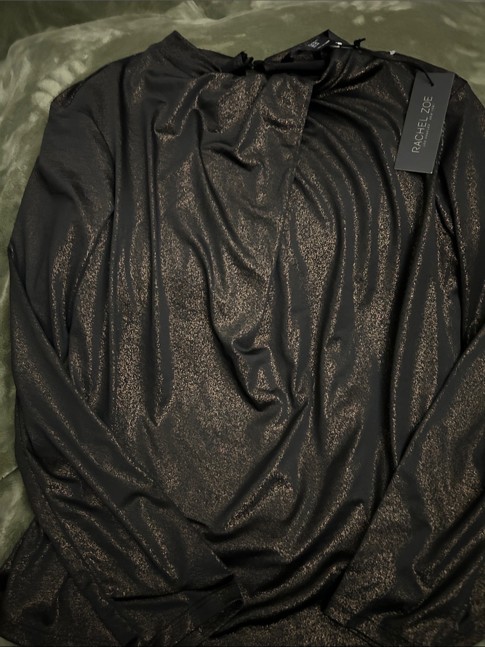 Rachel Zoe Black with Bronze Sheen Long-Sleeve Metallic Top - Picture 4 of 4